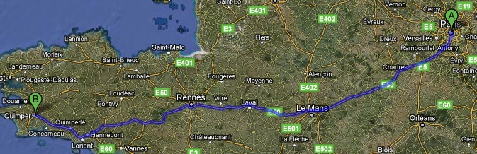 paris to quimper driving map
