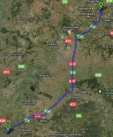 driving map paris to tours