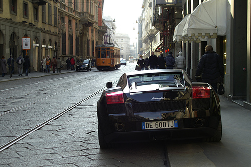 Lamborghini parked on a street in Milan