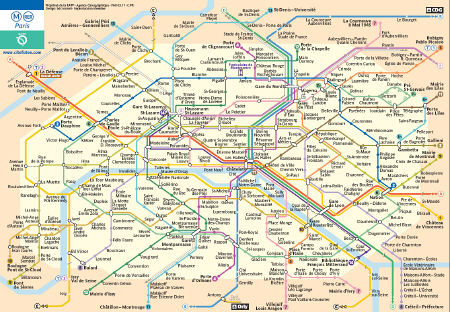 Here's a small version of the Paris Metro map (to download one you can 
